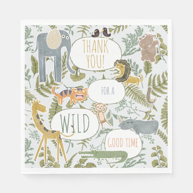 Wild Jungle Safari Animals Botanical Baby Shower Napkins (Front)