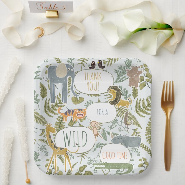 Wild Jungle Safari Animals Botanical Baby Shower Paper Plates (Wedding)