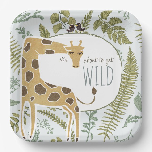 Wild Jungle Safari Animals Botanical Baby Shower Paper Plates (Front)