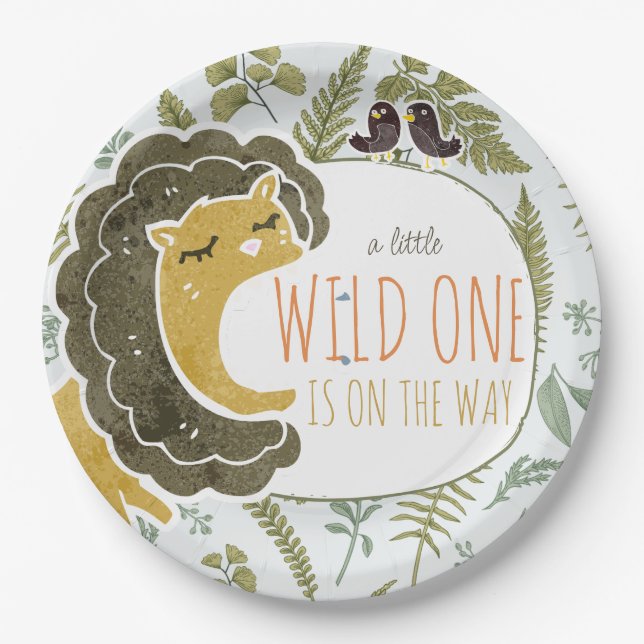 Wild Jungle Safari Animals Botanical Baby Shower Paper Plates (Front)