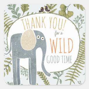 Wild Jungle Safari Animals Botanical Baby Shower Square Sticker