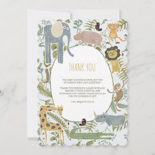 Wild Jungle Safari Animals Botanical Baby Shower Thank You Card