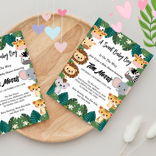 Wild Jungle Safari Baby Boy Shower Invitation (Creator Uploaded)