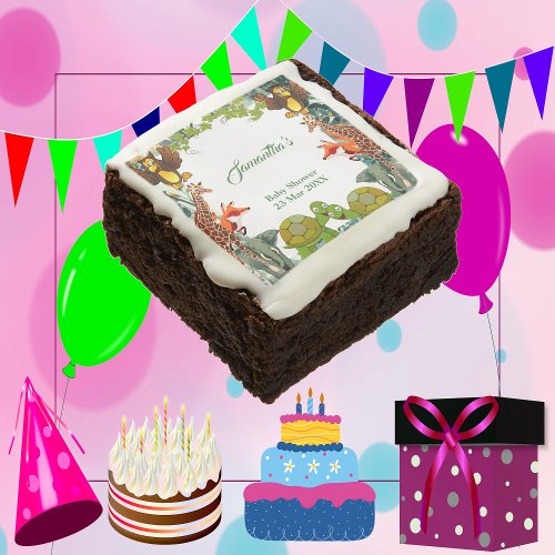 Wild Jungle Safari Greenery Animals Baby Shower Brownie