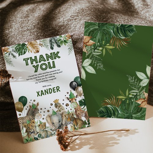 Wild Jungle Safari Party Animals Boy Birthday Thank You Card