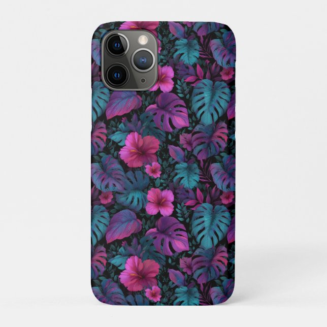 "Wild Jungle" Seamless Pattern with Neon Hibiscus Case-Mate iPhone Case (Back)