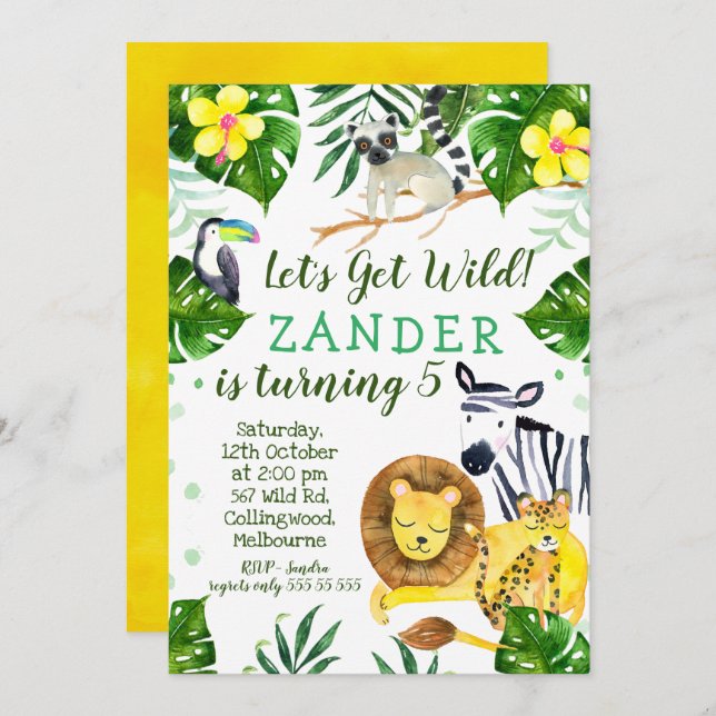 Wild Jungle Theme Birthday Party Invitation (Front/Back)