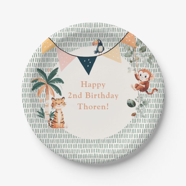 Wild Jungle Theme Birthday Party Paper Plates (Front)
