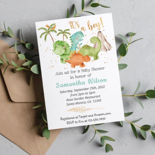 Wild Jurassic Dinosaur Baby Shower Invitation