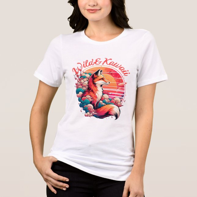 Wild & Kawaii Fox Japanese Sunset Aesthetic Tri-Blend Shirt (Front)
