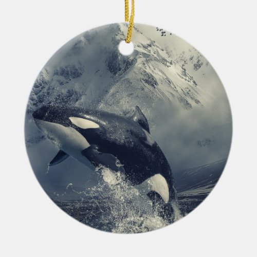 Wild Killer Whale Jumping Ceramic Ornament