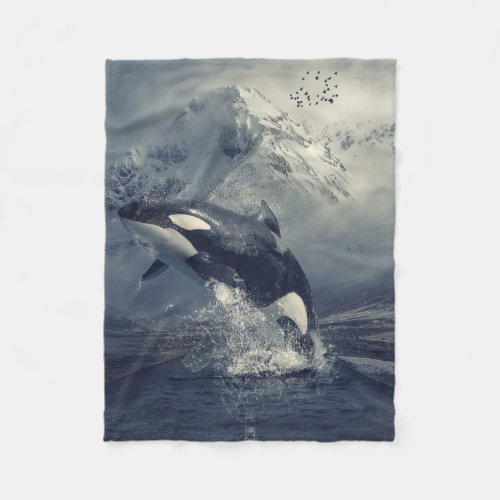 Wild Killer Whale Jumping Fleece Blanket