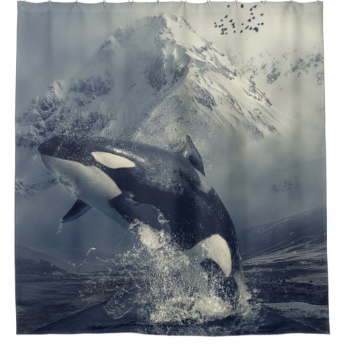 Wild Killer Whale Jumping Shower Curtain