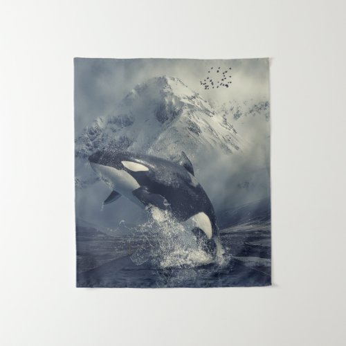 Wild Killer Whale Jumping Tapestry