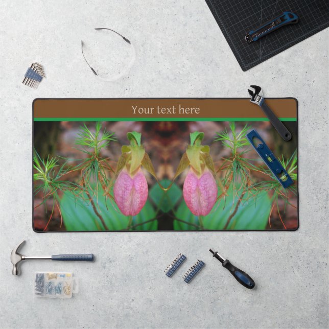 Wild Lady Slipper Orchid Evergreens Personalized Desk Mat (Workstation)