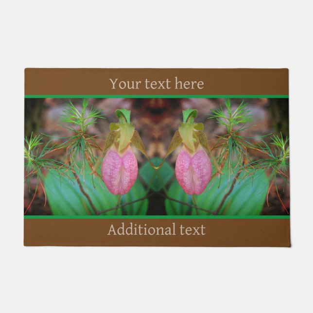 Wild Lady Slipper Orchid Evergreens Personalized Doormat (Front)