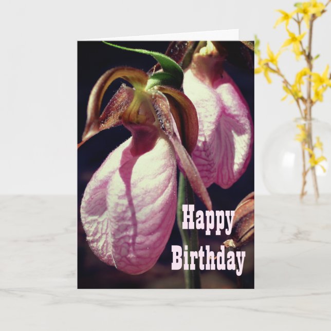 Wild Lady Slipper Orchid Flower Birthday Card (Yellow Flower)