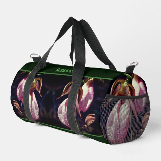 Wild Lady Slipper Orchid Flowers Personalized Duffle Bag (Right Corner)
