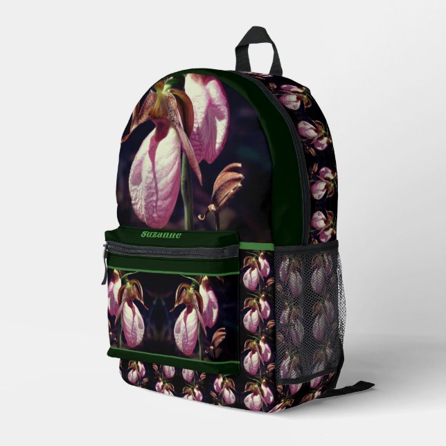 Wild Lady Slipper Orchid Flowers Personalized Printed Backpack (Back Corner Right)