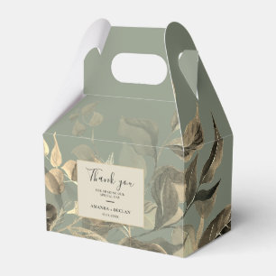 Wild Leaves Sage Green Floral Wedding Favor Boxes