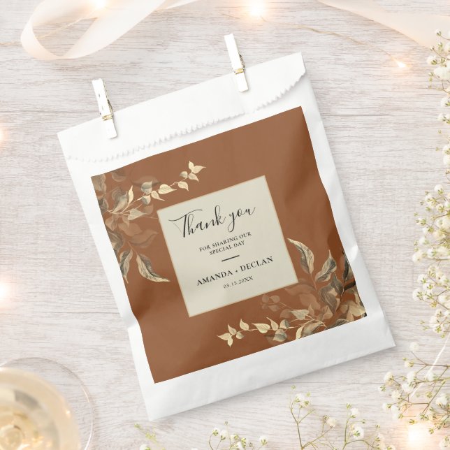 Wild Leaves Terra Cotta Floral Wedding Favor Bag (Clipped)