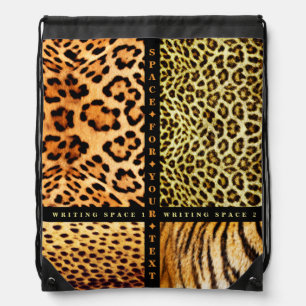 Wild Leopard And Tiger Skin Patchwork Animal Print Drawstring Bag