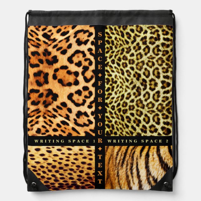 Wild Leopard And Tiger Skin Patchwork Animal Print Drawstring Bag (Front)