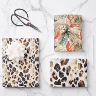 Wild Leopard Animal Floral Jungle Birthday Wrapping Paper Sheets
