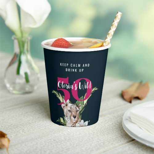 Wild Leopard Animals Pink Milestone Birthday Paper Cups