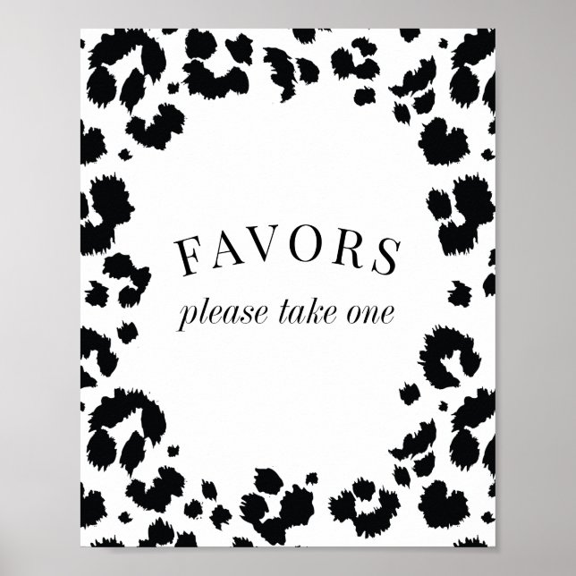 Wild Leopard Black White Favors Sign (Front)