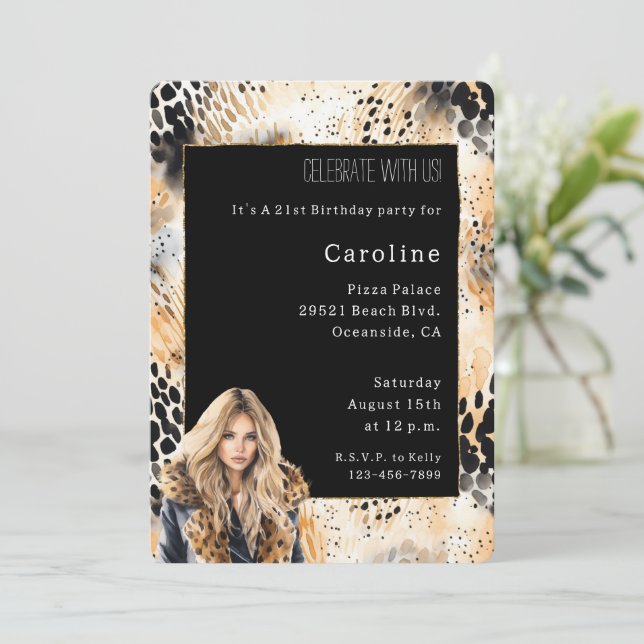 Wild Leopard Blond Female Coat Animal Birthday   Invitation (Standing Front)
