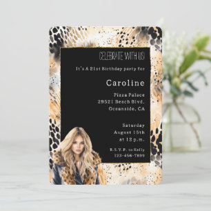 Wild Leopard Blond Female Coat Animal Birthday Invitation