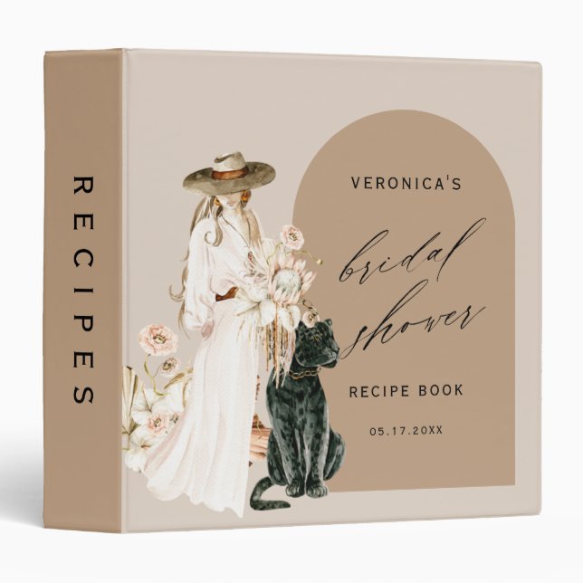 Wild Leopard Boho Lady Bridal Shower Recipe Book 3 Ring Binder (Front/Spine)