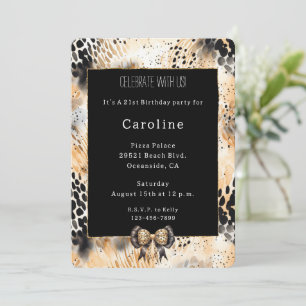 Wild Leopard Bow Animal Print Birthday Invitation