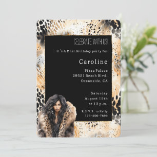Wild Leopard Female Coat Animal Birthday   Invitation