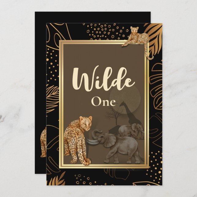 Wild leopard gold shower black invitatios  invitation (Front/Back)