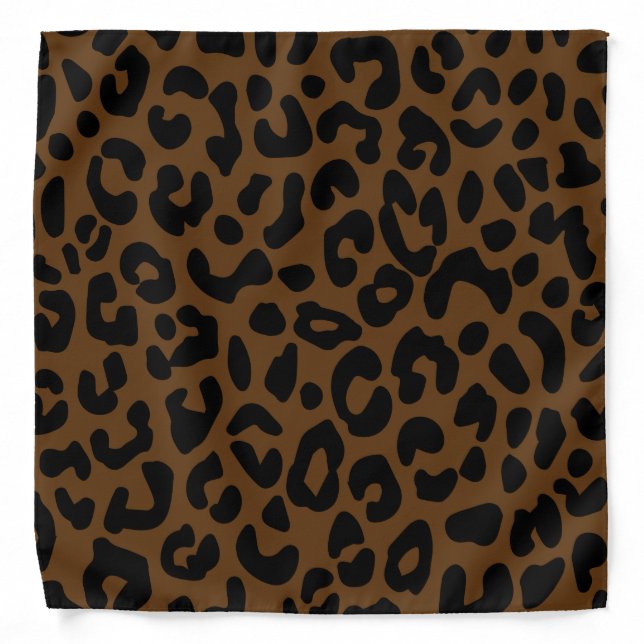 Wild Leopard Print Pattern Black Brown Bandana (Front)