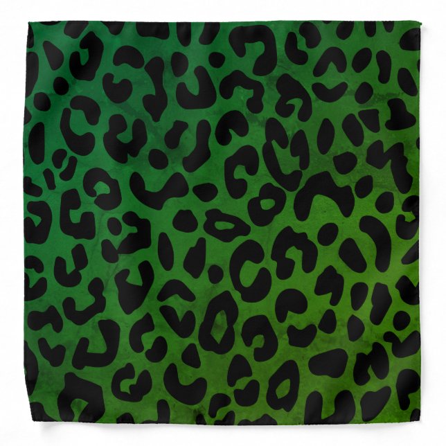 Wild Leopard Print Pattern Ombre Green Bandana (Front)