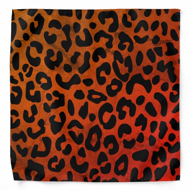 Wild Leopard Print Pattern Ombre Orange Red Bandana (Front)
