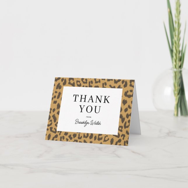 Wild Leopard Print Personal Folded Letterpress Thank You Card (Front)