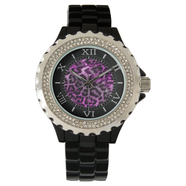 Wild Leopard Purple Fuchsia Dial Decor Watch (Front)