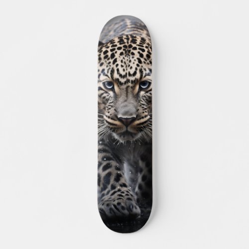 Wild Leopard Skateboard with Intense Look