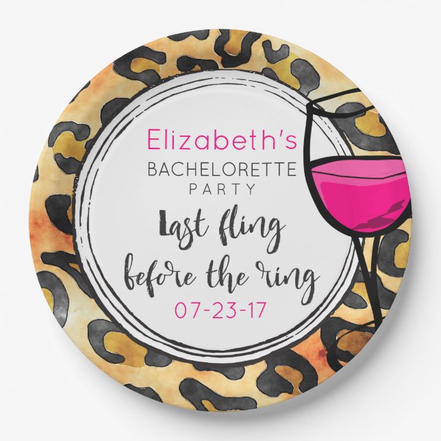 Wild Leopard Spots Pattern Last Fling Bachelorette Paper Plates (Front)
