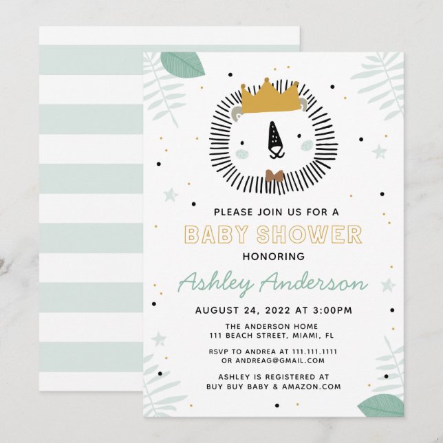 Wild Lion Baby Shower Invitation (Front/Back)
