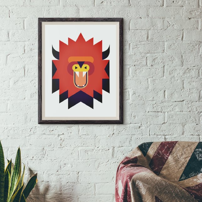 Wild Lion Cartoon Art Canvas Print (art print on the wall of a relaxing living room)