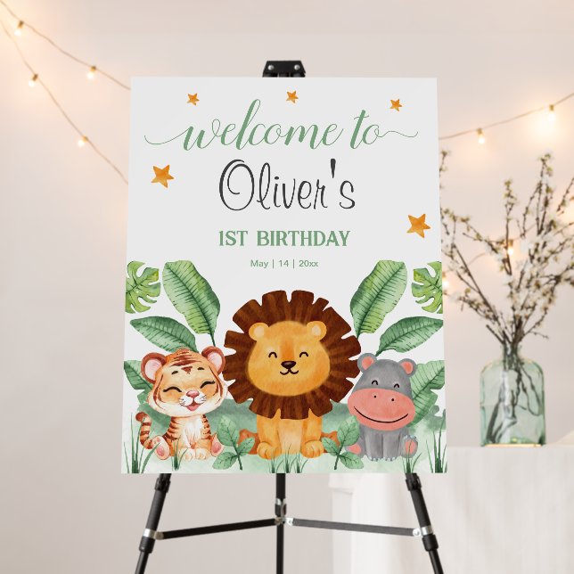 Wild Lion Jungle Animals Tropical Boy Birthday Foam Board (In Situ (Stand))