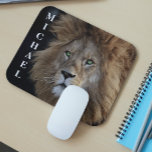 Wild Lion Photo Green eyes  Personalized  Mouse Pad<br><div class="desc">This design may be personalized by choosing the Edit Design option. You may also transfer onto other items. Contact me at colorflowcreations@gmail.com or use the chat option at the top of the page if you wish to have this design on another product or need assistance. See more of my designs...</div>