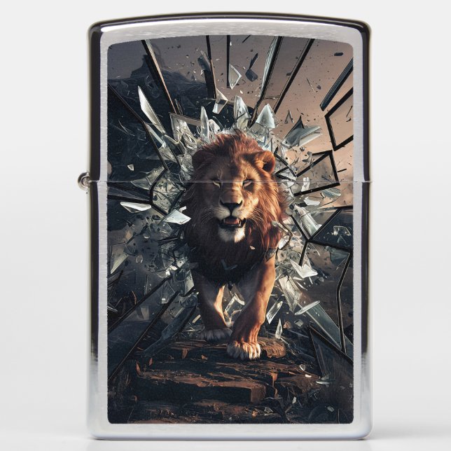 Wild Lion Shattered Glass Zippo Lighter (Front)