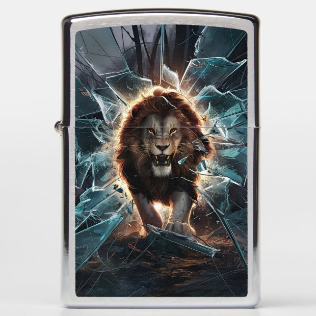 Wild Lion Shattered Glass Zippo Lighter (Front)