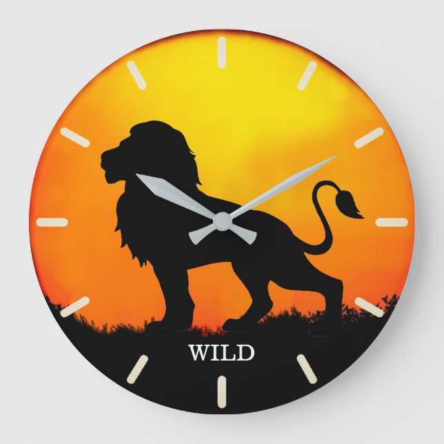 Wild lion & sunrise on a jungle large clock (Front)